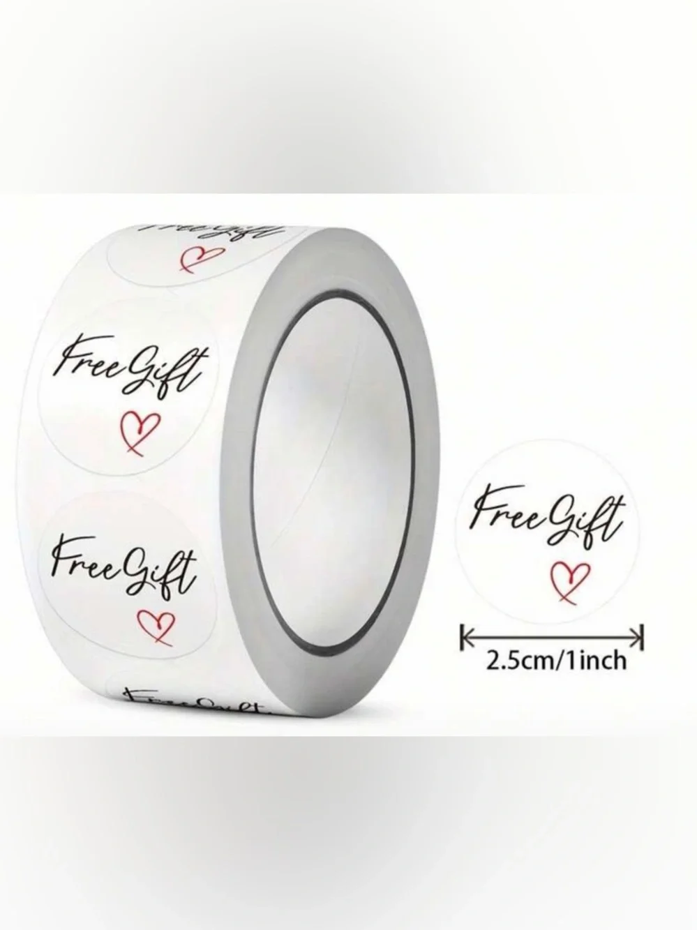 500ct White 'Free Gift' Round Sticker Roll with Red Heart Accent